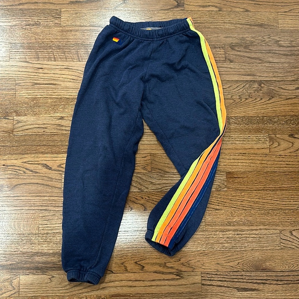 Aviator Nation 5 Stripe Sweatpants Color: Navy/Neon Size: XS